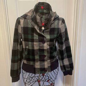 ✅✅✅BOGOHO ✅✅✅Love Stitch Plaid Hooded Jacket